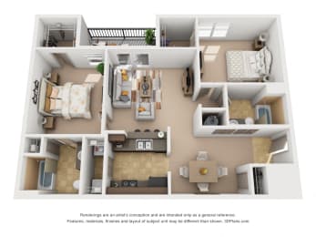 1056 sq.ft. Two Bed Two Bath