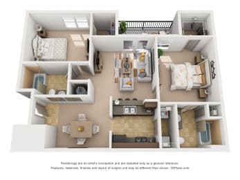979 sq.ft. Two Bed Two Bath