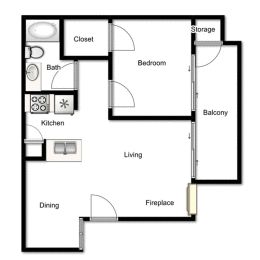  Floor Plan B - 650 SQ FT 1x1