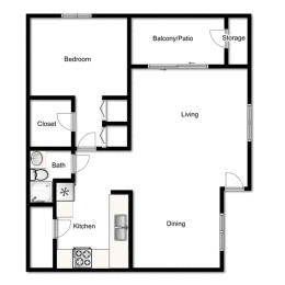  Floor Plan C - 700 SQ FT 1x1