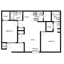  Floor Plan D - 920 SQ FT 2x2