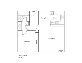  Floor Plan 1 BEDROOM 740 SQUARE FEET