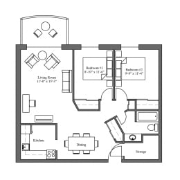 Floor Plan  The Parkview 2 Bedroom 1 Bathroom Suite