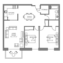 Floor Plan  The Meadowview 2 Bedroom 1 Bathroom Suite