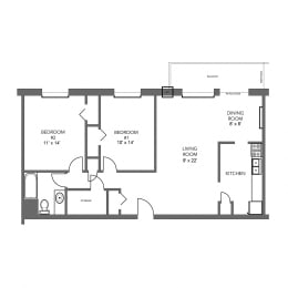 Floor Plan  The Bagot 2 Bedroom 1 Bathroom Suite