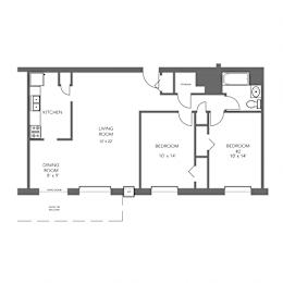 Floor Plan  The Johnson 2 Bedroom 1 Bathroom Corner Suite