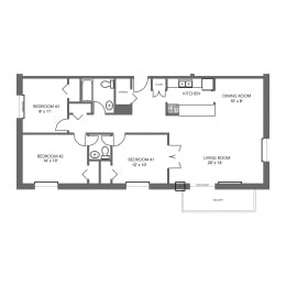 Floor Plan  The King 3 Bedroom 1.5 Bath Suite