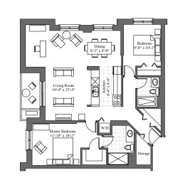 Floor Plan  The Claringdon 2 Bedroom 2 Bathroom Corner Suite