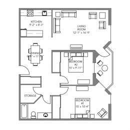 Floor Plan  The Ashley 2 Bedroom 1 Bathroom Suite