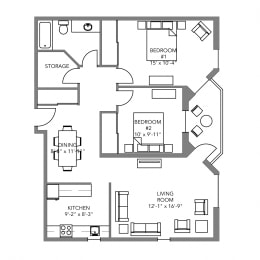 Floor Plan  The Chelsea 2 Bedroom 1 Bathroom Suite