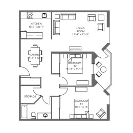 Floor Plan  The Ashley 2 Bedroom 1 Bathroom Suite