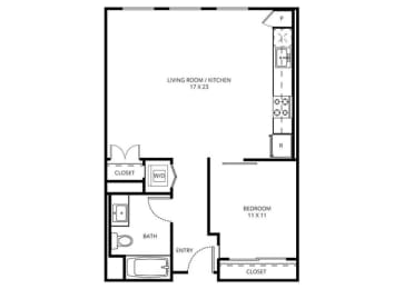 1 E3B - 1 Bedroom 1 Bath Floor Plan Layout - 716 Square Feet