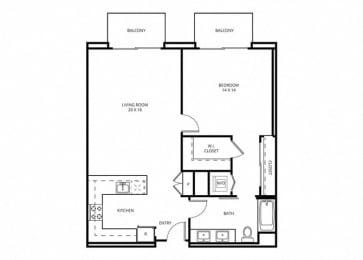 1 F - 1 Bedroom 1 Bath Floor Plan Layout - 973 Square Feet at Imperial Hardware Lofts, Riverside, CA