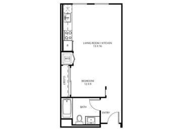 Studio B2 - 0 Bedroom 1 Bath Floor Plan Layout - 509 Square Feet