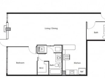 1 Bed 1.5 Bath Floor Plan | 1,240 Sq. Ft. at District West Gables Apartments in West Miami, Florida