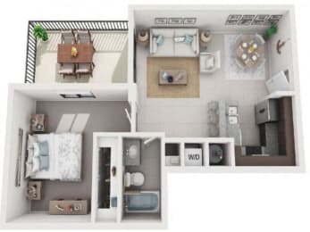 1 Bed 1 Bath Floor Plan | 832 Sq. Ft. at District West Gables Apartments in West Miami, Florida