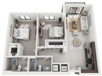 3d 2 bedroom floor plan | District West Gables Apartments in West Miami, Florida