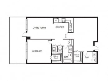 1 bedroom floor plan | District West Gables Apartments in West Miami, Florida