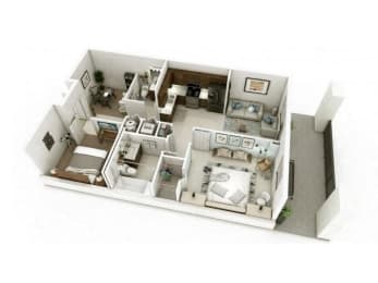 3d 1 bedroom floor plan | District West Gables Apartments in West Miami, Florida