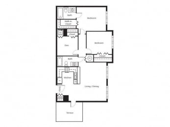 2 bedroom floor plan | District West Gables Apartments in West Miami, Florida