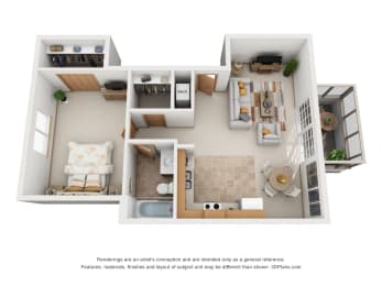 750 sq.ft. One Bed One Bath
