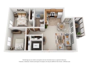 882 sq.ft. Two Bed Two Bath