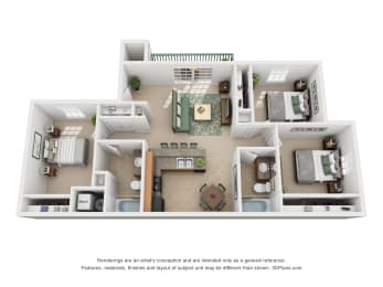 989 sq.ft. Three Bedroom Two Bath