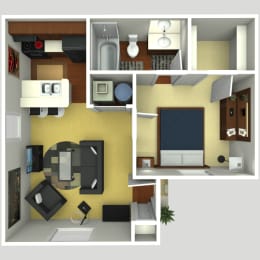 Floor Plan  1 Bedroom 1 Bath - A