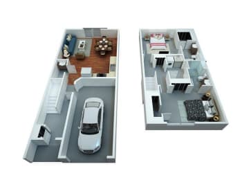  Floor Plan 2 Bedrooms / 2 1/2 Bathrooms Townhome