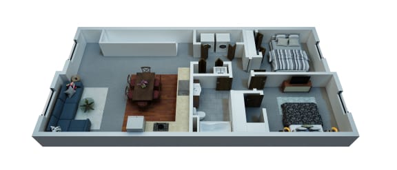  Floor Plan 2 Bedrooms / 1 Bathroom Townhome
