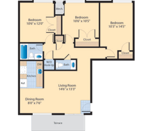 C1 Floor Plan at The Fields of Alexandria, Alexandria, VA, 22304