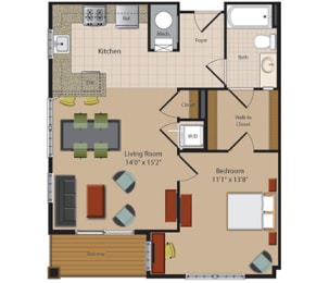 A5 1 Bedroom 1 Bathroom Floor Plan at Garfield Park, Arlington, VA, 22201