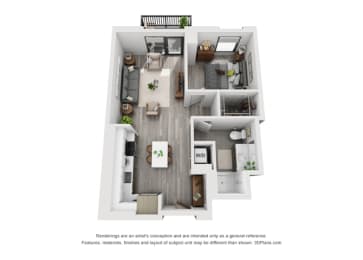 1 bed 1 bath floorplan B at Residences at Addison Clark, Chicago, 60613