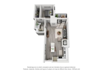 1 bed 1 bath floorplan J at Residences at Addison Clark, Chicago, Illinois