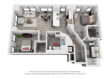 2 bed 2 bath floor plan U at Residences at Addison Clark, Chicago, Illinois