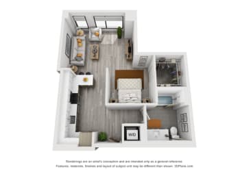 Studio 1 bath 697 Sq. Ft. C5 Floor Plan at Residences at Addison Clark, Chicago, IL