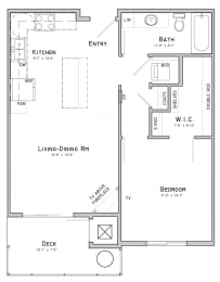 Floor Plan  One bedroom layout-Lilac floor plan for rent at WH Flats in South Lincoln NE