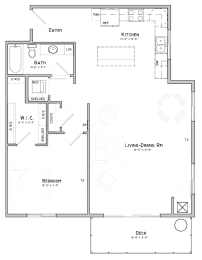 Floor Plan  One bedroom layout-Mimosa floor plan for rent at WH Flats in South Lincoln NE