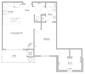 Floor Plan  One bedroom layout-Wisteria floor plan for rent at WH Flats in South Lincoln NE