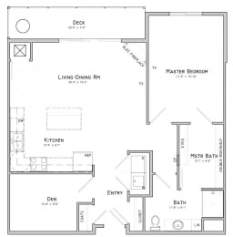 Floor Plan  One bedroom apartment with den-Orchid layout for rent at WH Flats in South Lincoln NE