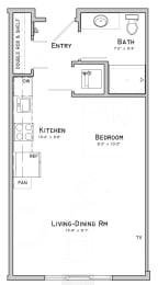 Floor Plan  Studio apartment-Clover layout at WH Flats in south Lincoln NE