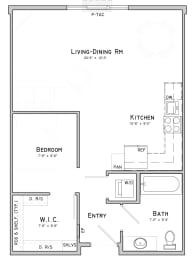 Floor Plan  Studio apartment-Lily layout at WH Flats in south Lincoln NE