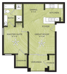 1 Bedroom 1 Bathroom Floor Plan