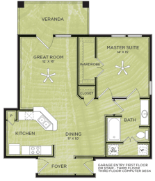 1 Bedroom 1 Bathroom Floor Plan