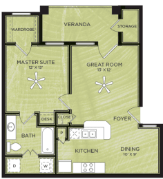 1 Bedroom 1 Bathroom Floor Plan