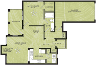 1 Bedroom 1 Bathroom Floor Plan