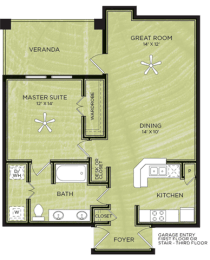 1 Bedroom 1 Bathroom Floor Plan