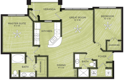 2 Bedroom 2 Bathroom Floor Plan
