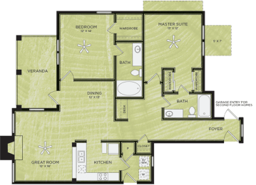 2 Bedroom 2 Bathroom Floor Plan