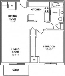 Floor Plan  A1 & A2 - 1 Bedroom, 1 Bath